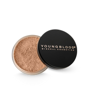 Youngblood Natural Loose Mineral Foundation Toffee 10g, minerale poederfoundation in een zwart potje met warme tint.
